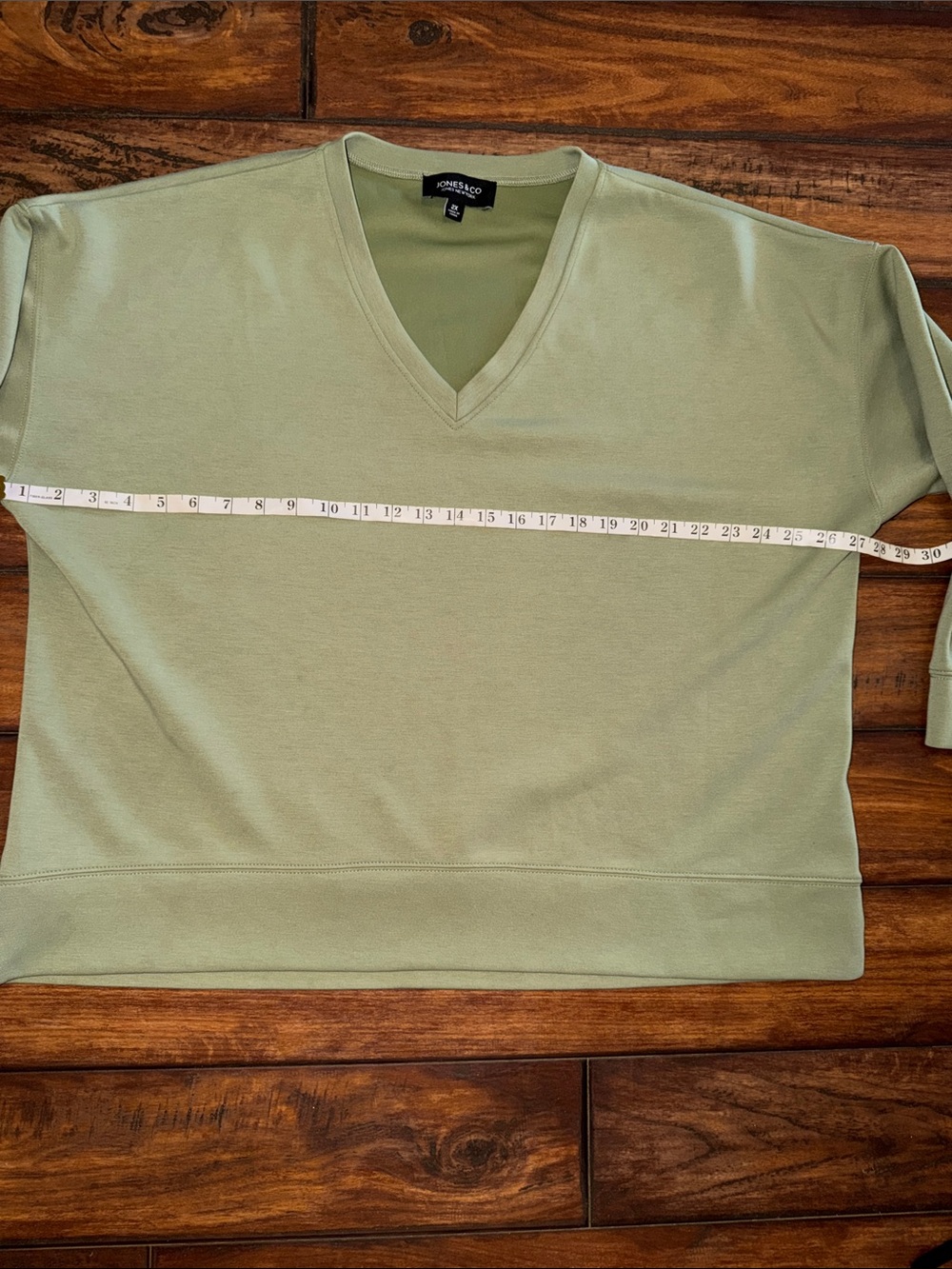 Jones & Co Relaxed V-Neck Sweatshirt in Light Olive - Picture 2 of 5